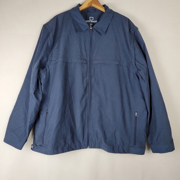 SCOTTeVEST Sterling Jacket Mens XL Navy Convertible Zip Off Sleeves Travel Cargo - Picture 3 of 16